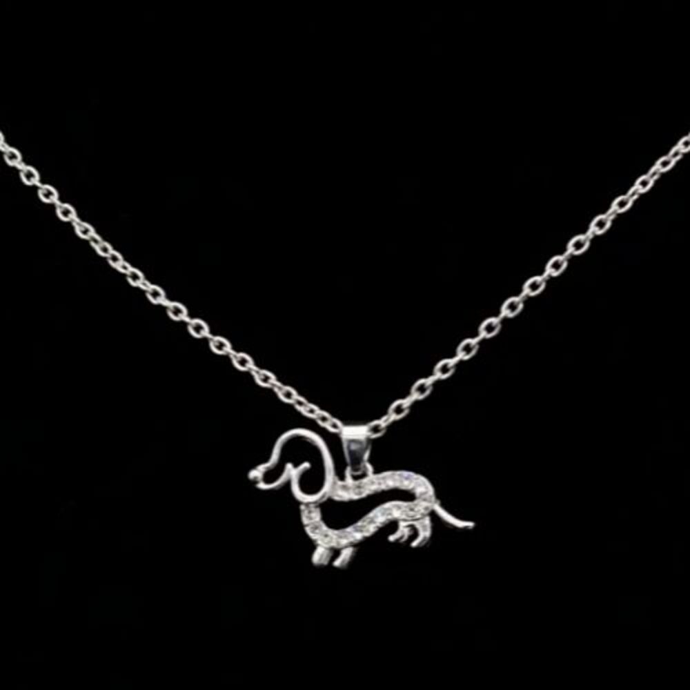 Cute Silver Hollow Dog Dachshund Rhinestones Necklace Dogs
